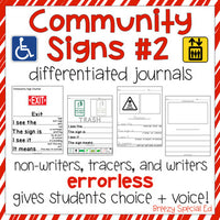 Community Signs 2 - Leveled Journal Writing for Special Education