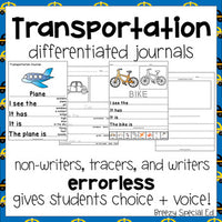 Transportation Journal Prompts - Differentiated Writing for Special Education