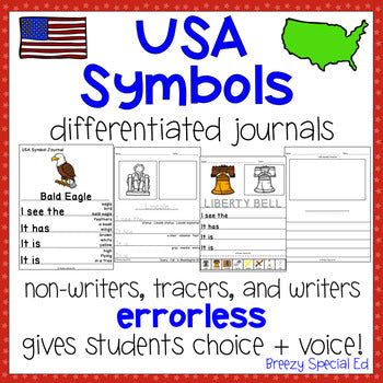 USA American Symbols Errorless Journals for Special Education Writing