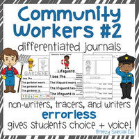 Community Workers Set #2 Differentiated Journal Writing for Special Education