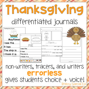 Fall and Thanksgiving Journals: Errorless Writing Activity for Special Education