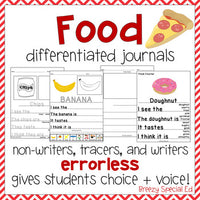 Errorless food themed journals for special education