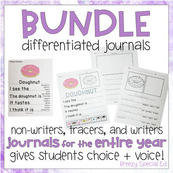 Errorless Journal Prompts BUNDLE: Differentiated Writing for Special Ed / Autism