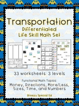 Differentiated Life Skill Math Pack - Transportation
