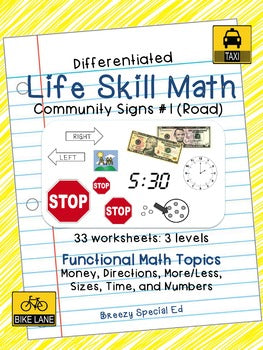 Differentiated Life Skill Math Pack: Community Signs 1 for special ed