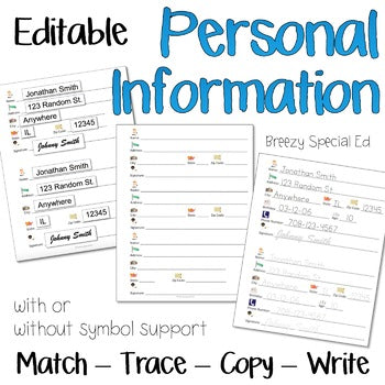 Personal Information Practice Forms for Special Education
