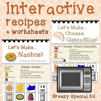 Visual Recipes for Nachos and Cheese Quesadillas for Special Education