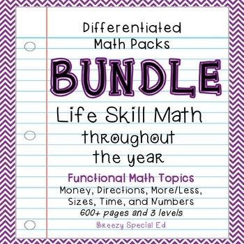 Differentiated Life Skill Math Pack BUNDLE for the YEAR {Special Ed}