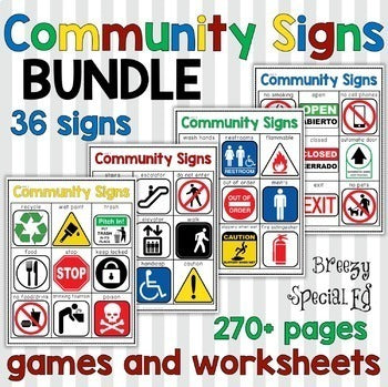 Community Signs Games, Posters, and Worksheets (All 4 Units) for Special Ed