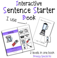 I Use (Cooking Materials) Interactive/Adapted Sentence Starter Book - special ed