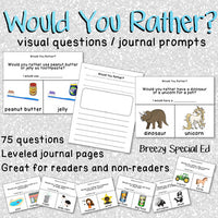Would You Rather? Visual Daily Questions + Journal Prompts for Special Ed