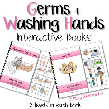 Interactive and adapted books for special education on germs and washing hands