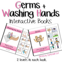 Interactive and adapted books for special education on germs and washing hands