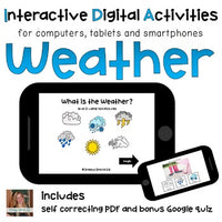Weather ⋅ Digital Activities ⋅ Interactive PDF, Boom Cards + Quiz for Special Ed