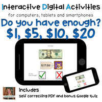 money math life skill digital task card activities on boom cards and interactive PDF