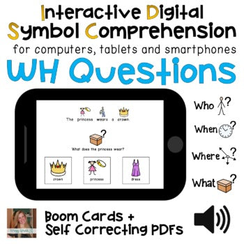 Digital WH Comprehension Questions Interactive PDFs + Boom Cards (Bundle)