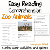 Zoo Animals - Easy Reading Comprehension for Special Education