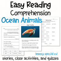 Ocean Animals - Easy Reading Comprehension for Special Education