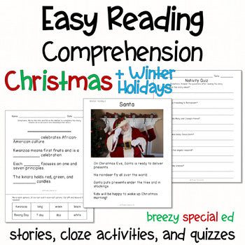 Christmas and Winter Holidays - Easy Reading Comprehension for Special Education