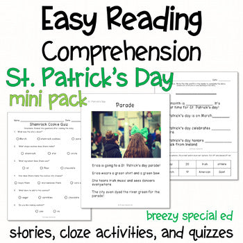 St. Patrick's Day Mini Pack - Easy Reading Comprehension for Special Education