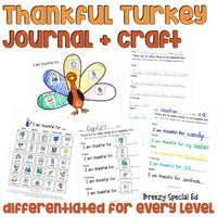 Thanksgiving Thankful Turkey Craft and Journal (differentiated)