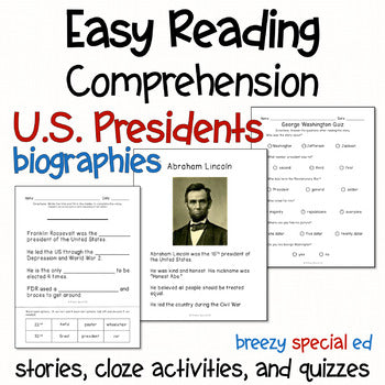 Presidents - Easy Reading Comprehension for Special Education