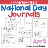 National Days April Differentiated Journals for special education