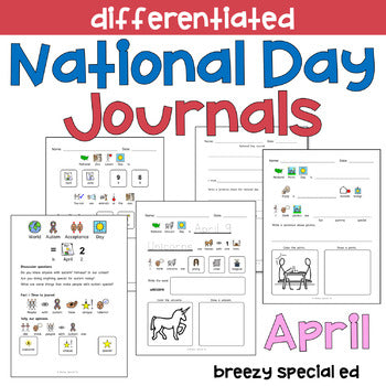 National Days April Differentiated Journals for special education