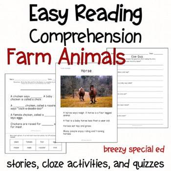 Farm Animals - Easy Reading Comprehension for Special Education