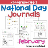 National Days February Differentiated Journals for special education