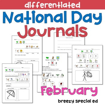 National Days February Differentiated Journals for special education