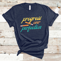 Navy tshirt that says progress over perfection with pencils for teachers
