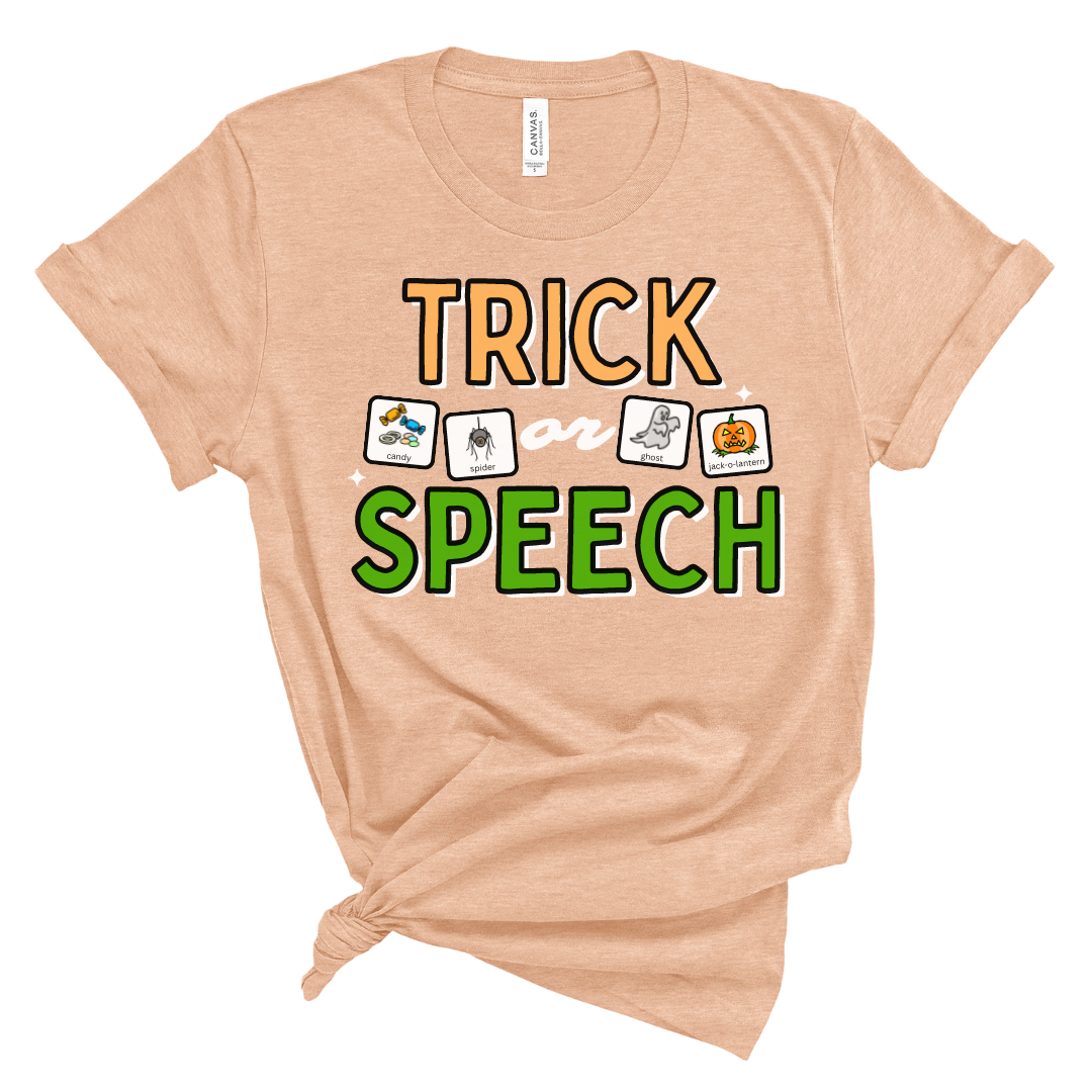 Trick or Speech Tee with Symbol Icon Cards | SLP | Speech Therapist | AAC Halloween Tee