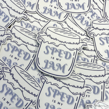 Sped is my Jam die cut sticker with purple accents