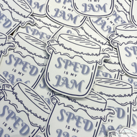 Sped is my Jam die cut sticker with purple accents