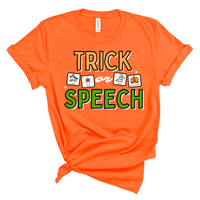 Trick or Speech Tee with Symbol Icon Cards | SLP | Speech Therapist | AAC Halloween Tee