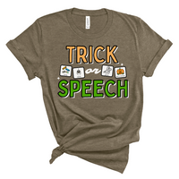 Trick or Speech Tee with Symbol Icon Cards | SLP | Speech Therapist | AAC Halloween Tee