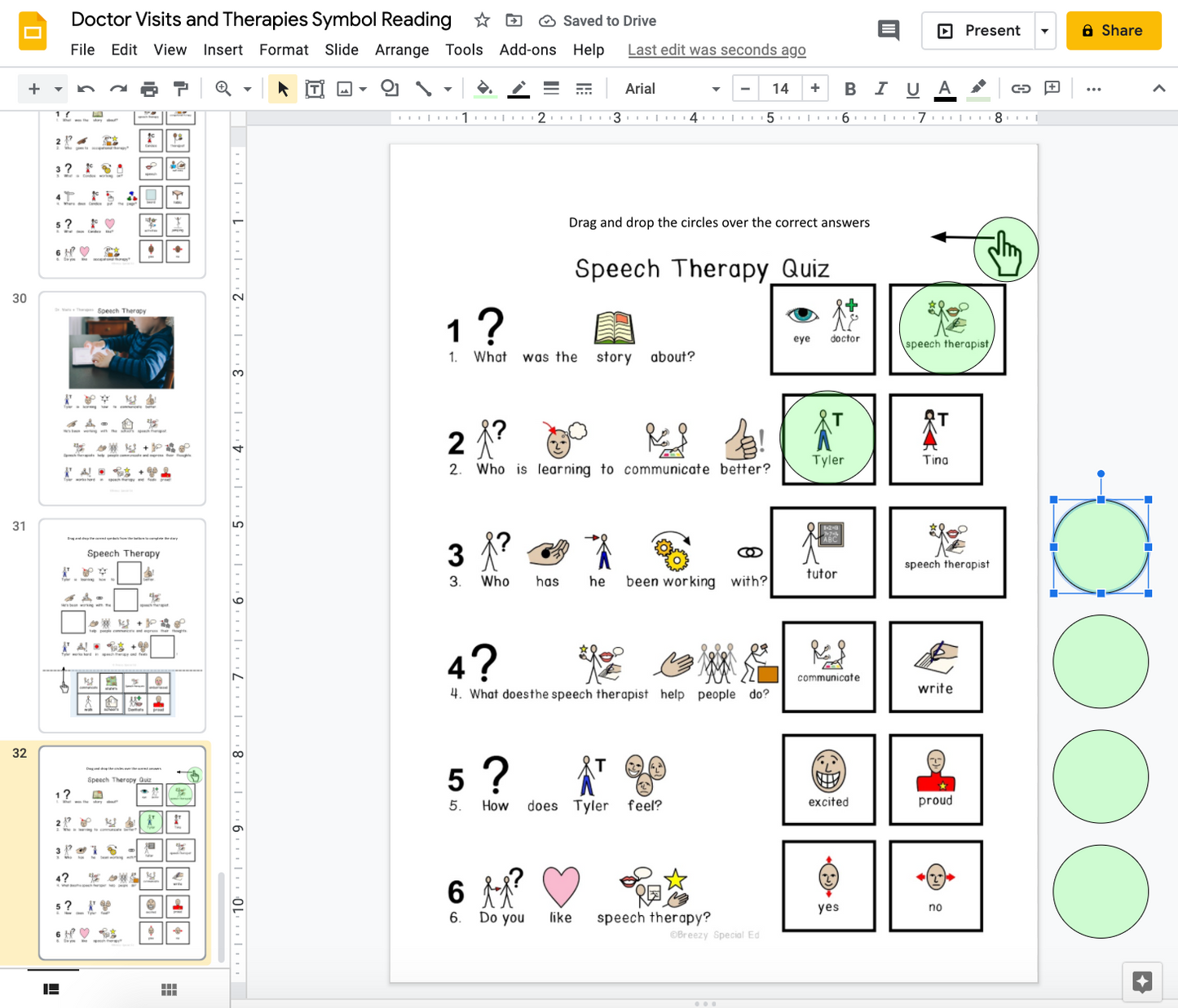 Doctor Visits and Therapies - Symbol Supported Picture Reading Comprehension