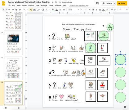 Doctor Visits and Therapies - Symbol Supported Picture Reading Comprehension