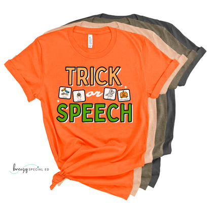 Trick or Speech Tee with Symbol Icon Cards | SLP | Speech Therapist | AAC Halloween Tee