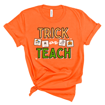 Trick or Teach Teacher Tee with Symbol Icon Cards | Special Education Teacher Halloween Tee