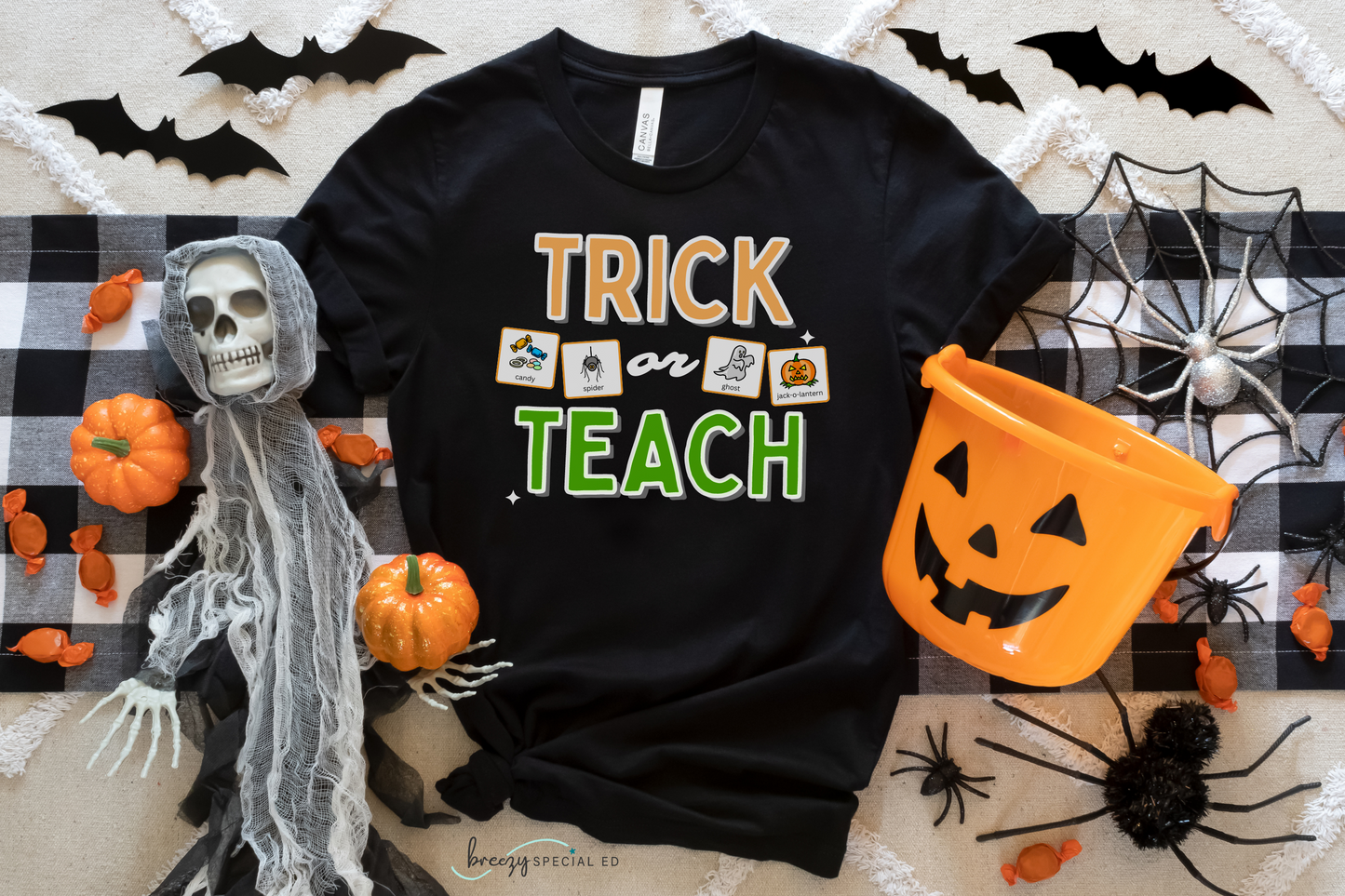 Trick or Teach Teacher Tee with Symbol Icon Cards | Special Education Teacher Halloween Tee