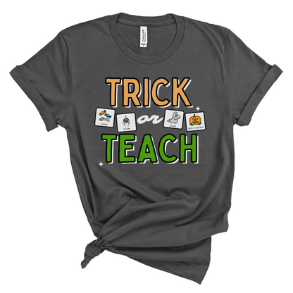 Trick or Teach Teacher Tee with Symbol Icon Cards | Special Education Teacher Halloween Tee