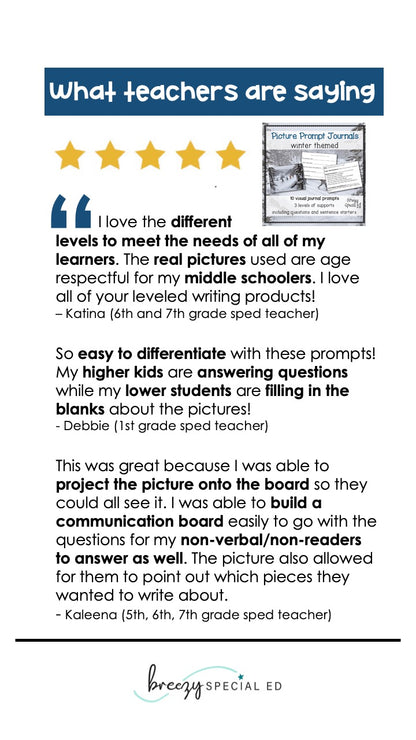 Picture Journal Prompts WINTER {Leveled Writing} Great for Special Ed